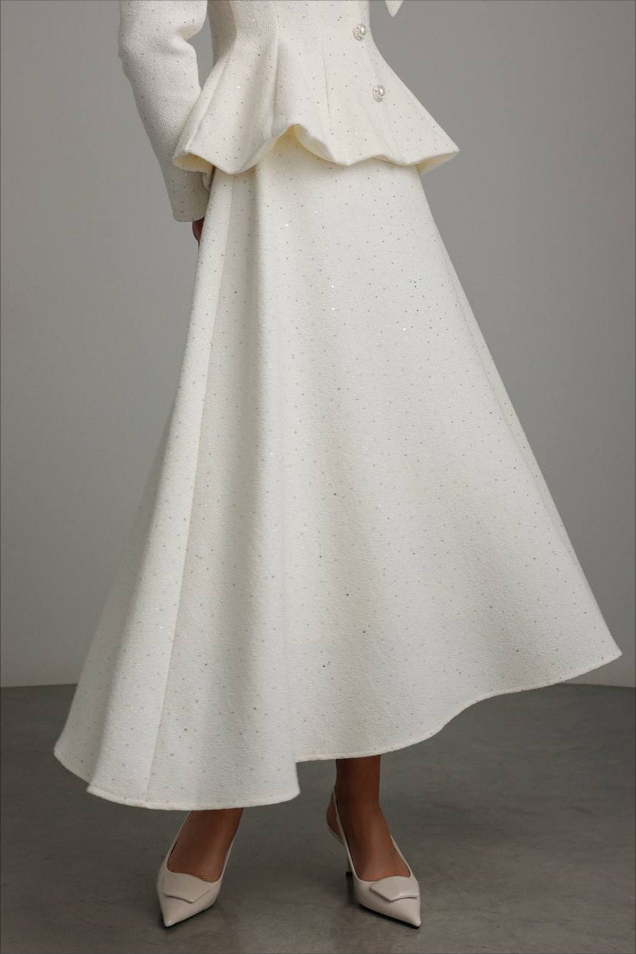 Tweed Rhinestone Slim Waist Dress Two Piece Set