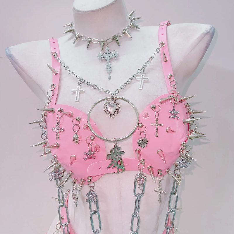 Rivet o ring metal chain adjustable bodysuit