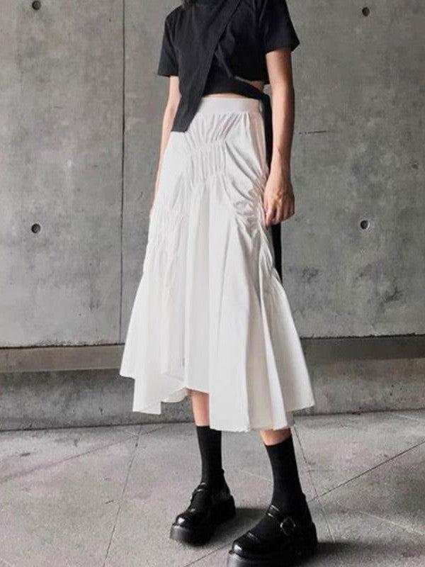 A Line Pleated Ruffle Ruched Skirt