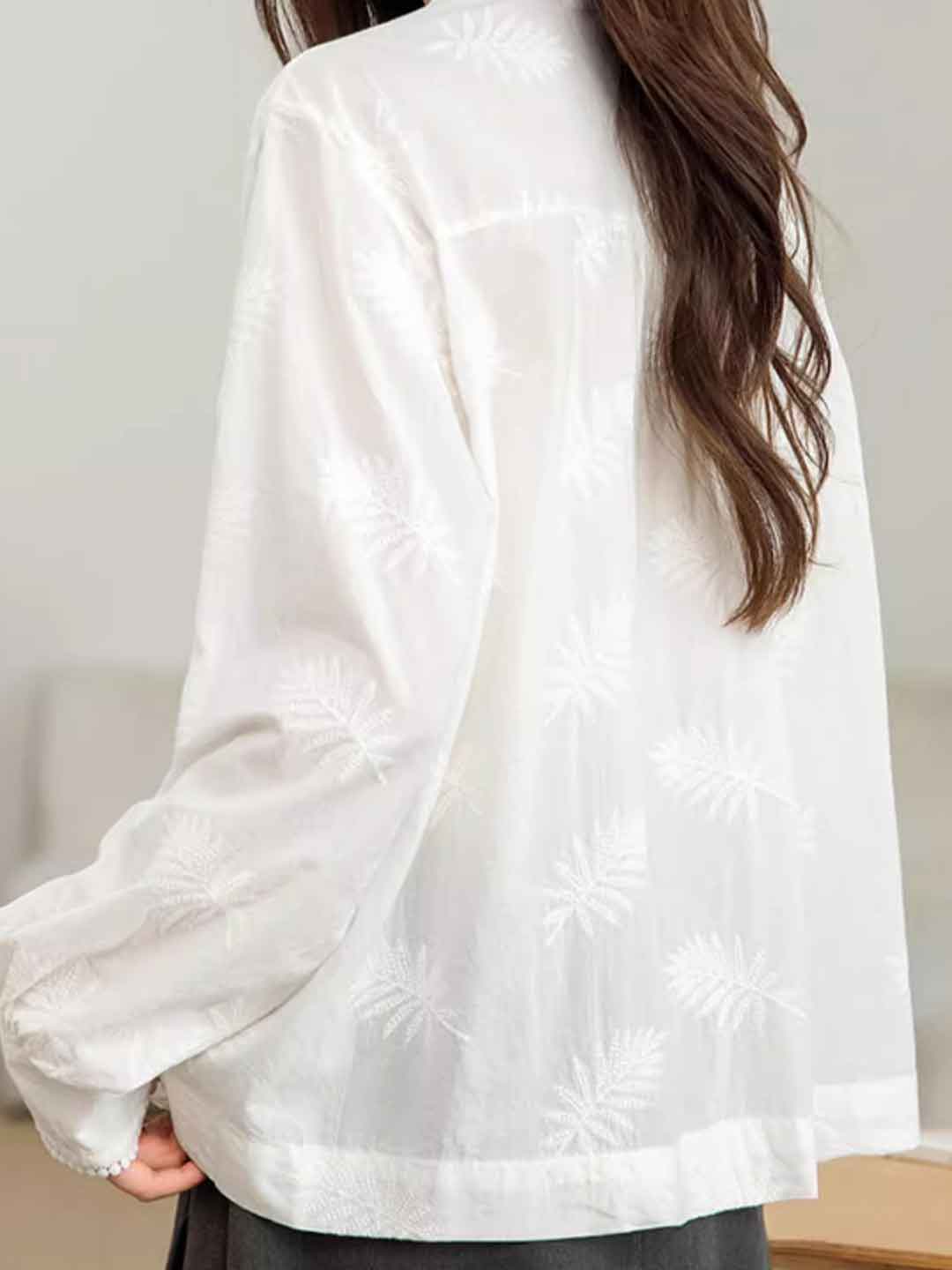 Aubrey Classic Crew Neck Embroidered Hollowed Shirt