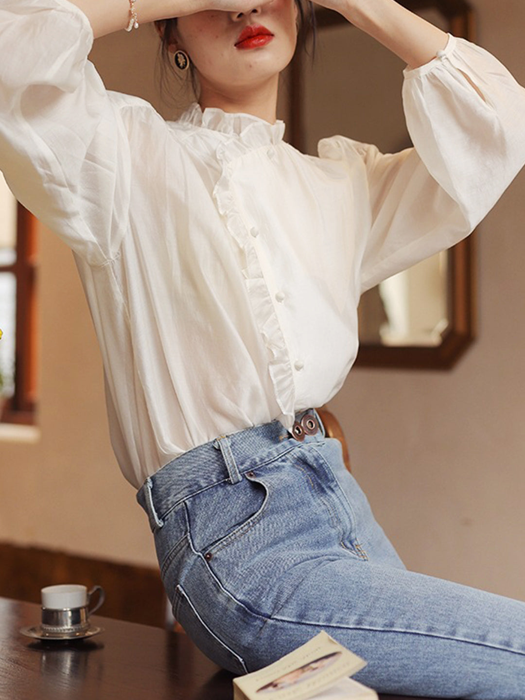 Bella Retro Collar Cotton Blouse
