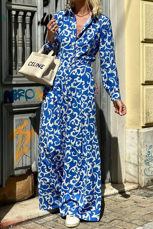 Blue Vine Print Midi Jumpsuit