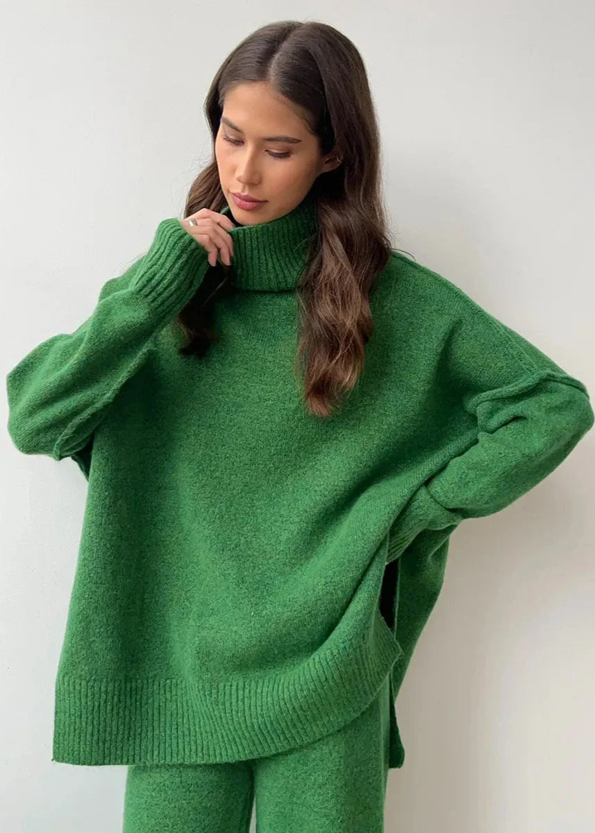 Bold Comfort - Oversized Knit Turtleneck and Pants Set