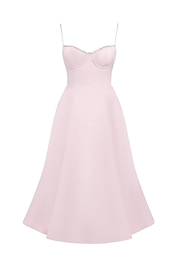 Lace Trim Sweetheart Corset Bodice Tulle Petticoat Fit and Flare Midi Dress