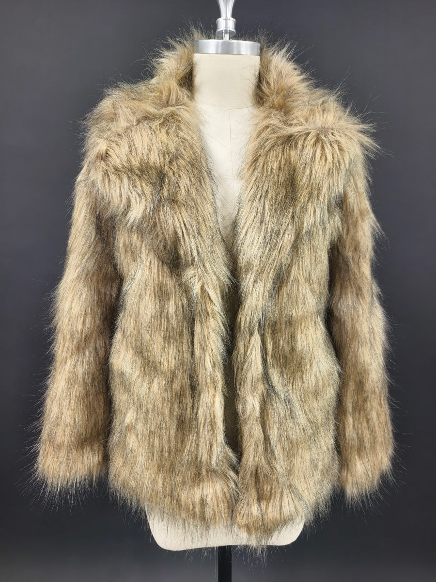 Faux Fur Jacket Notched Lapel Long Sleeves Eco-friendly Winter Coat For Women 2026