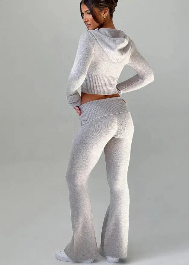 Bliss Knit - Fitted Hoodie and Flare Pants Set