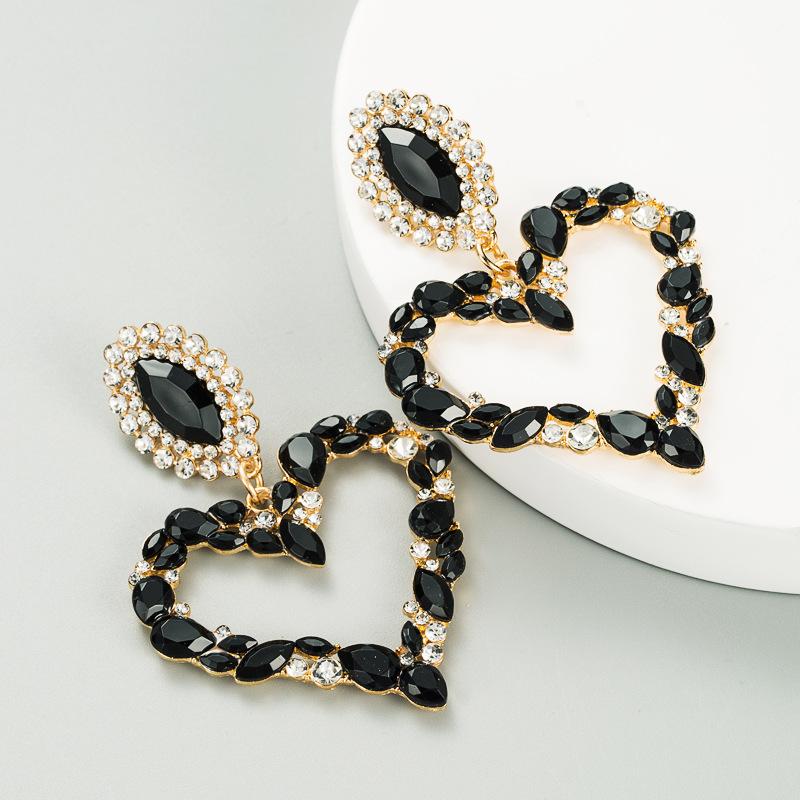 Heart-shaped with colored retro temperament exaggerated earrings