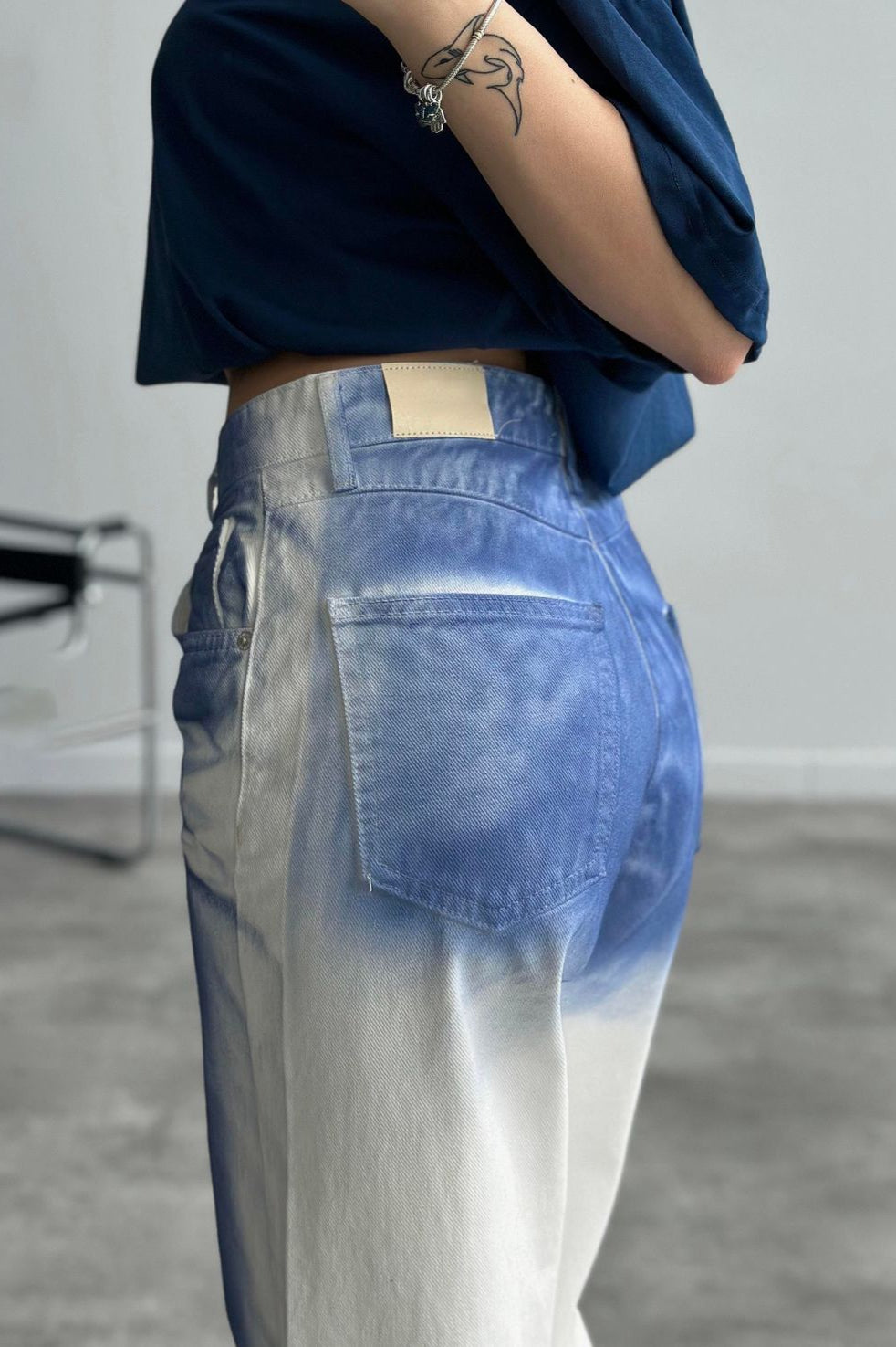 High Waist Printed Dyed Straight Jean