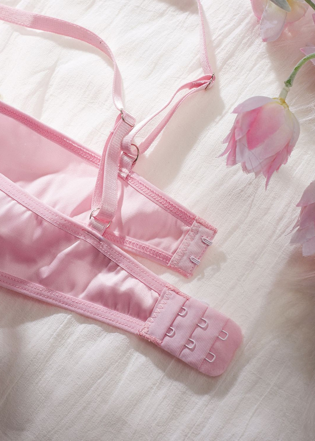 Lilia – Embroidered Floral Mesh Lingerie Set with Garter Belt