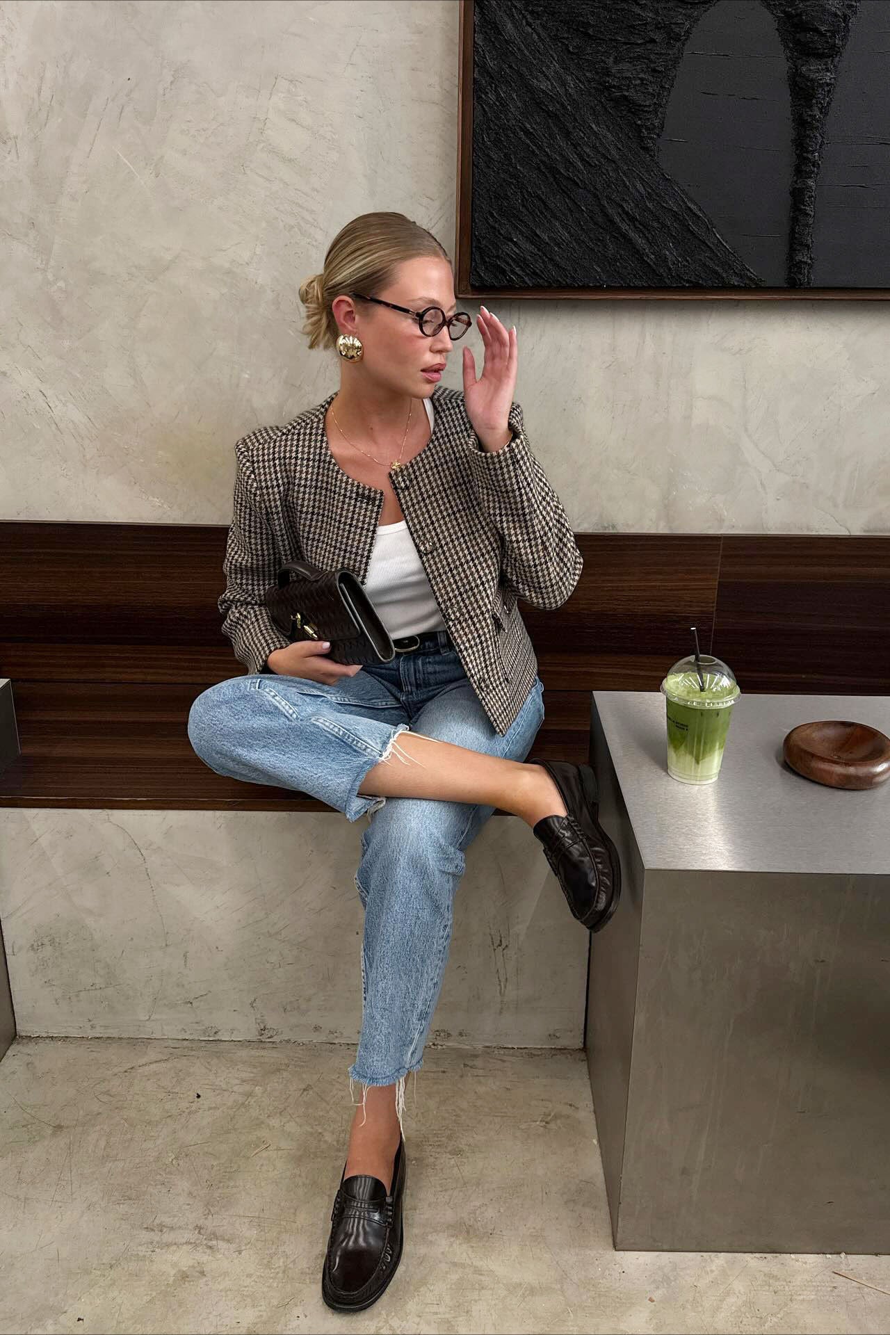 Plaid Vintage Chic Sleek Designer Style Blazer Coat