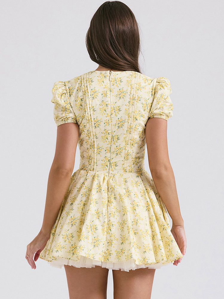 Floral Dress Mini Dresses In Butter Yellow With Short Sleeves And V-Neck For Summer 2026