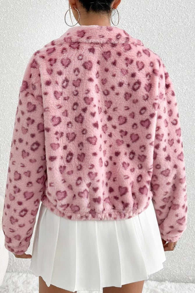 Cozy Heart Leopard Print Fleece Coat