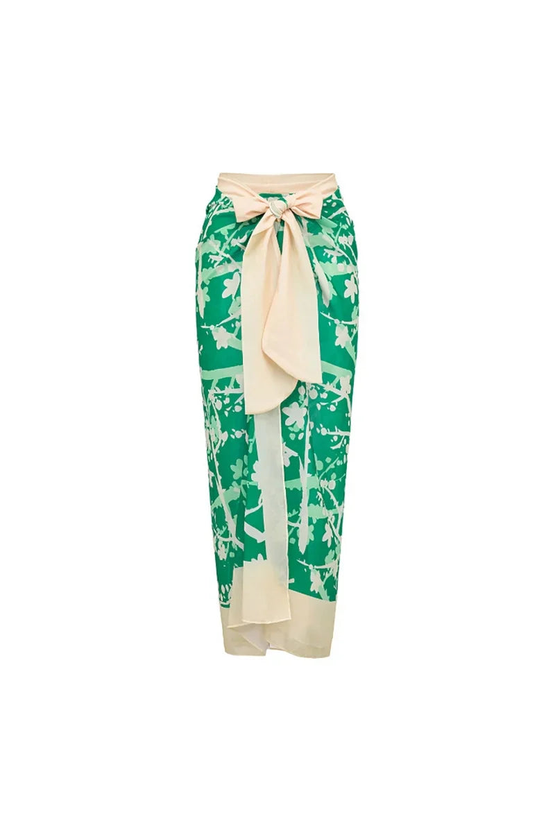 Floral Accent Green Printed Bikini Set