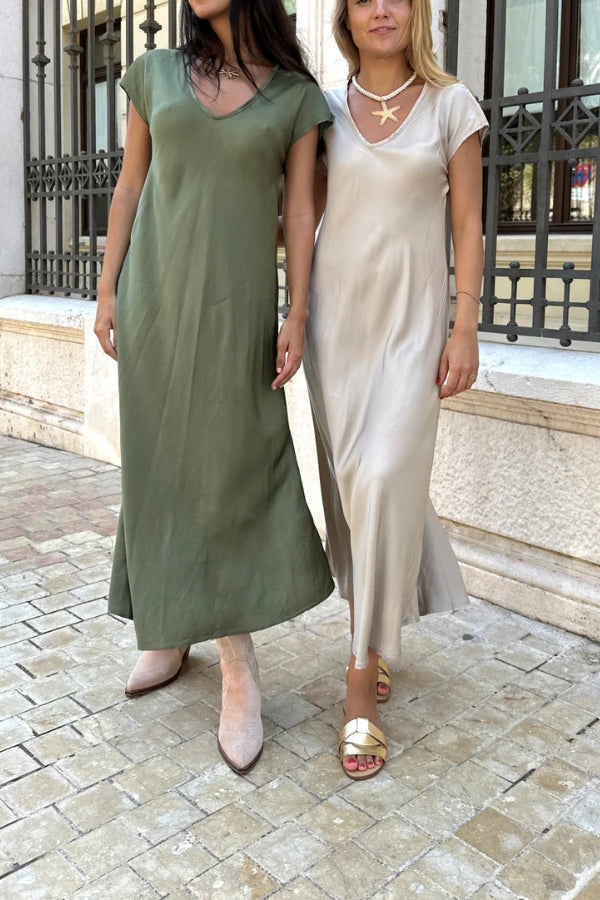 Evase satin midi dress