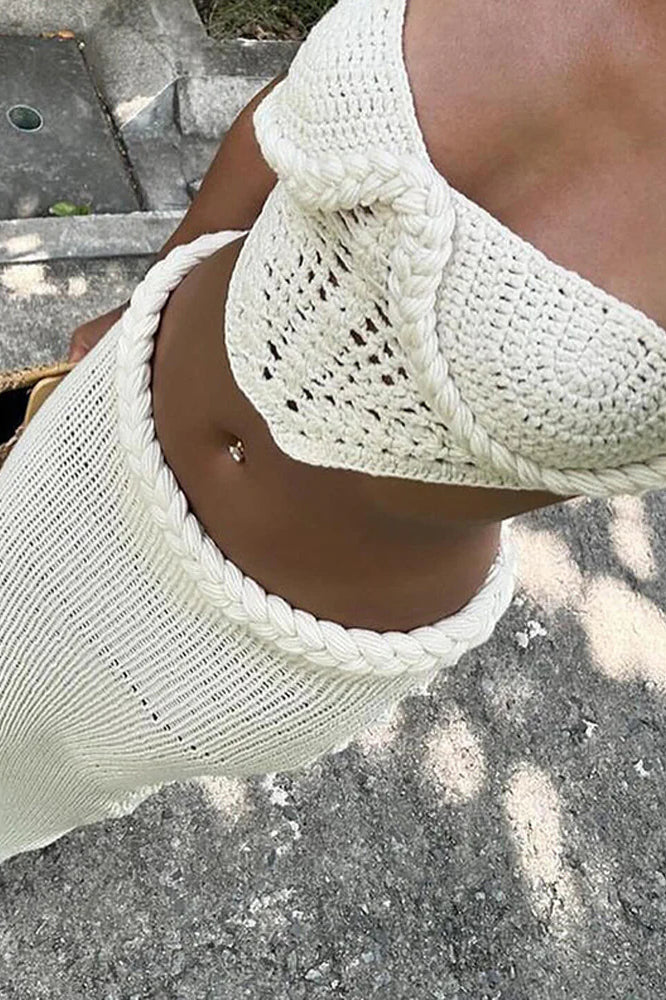 Hollow Out Cropped Knit Beach Maxi Dress