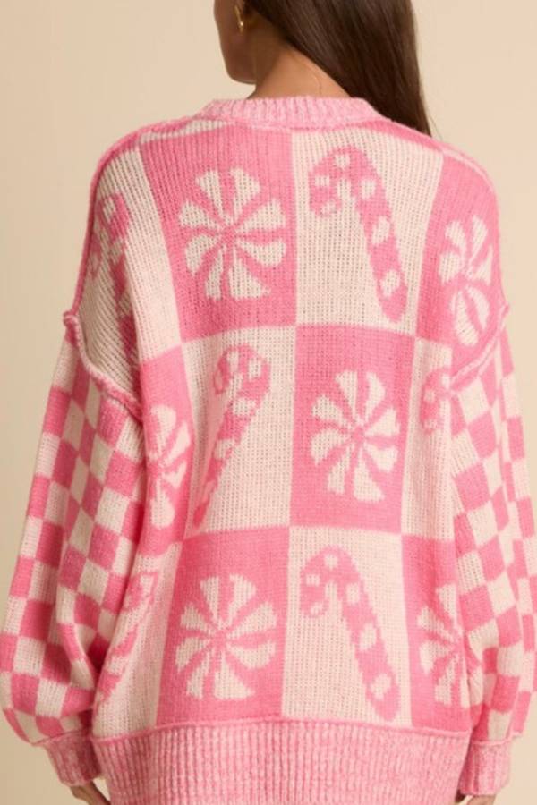 Christmas Snowflake Candy Round Neck Long Sleeve Loose Knitted Sweater