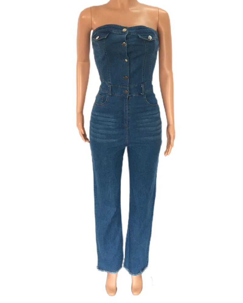 Strapless Slim-Fit Flared Jumpsuit