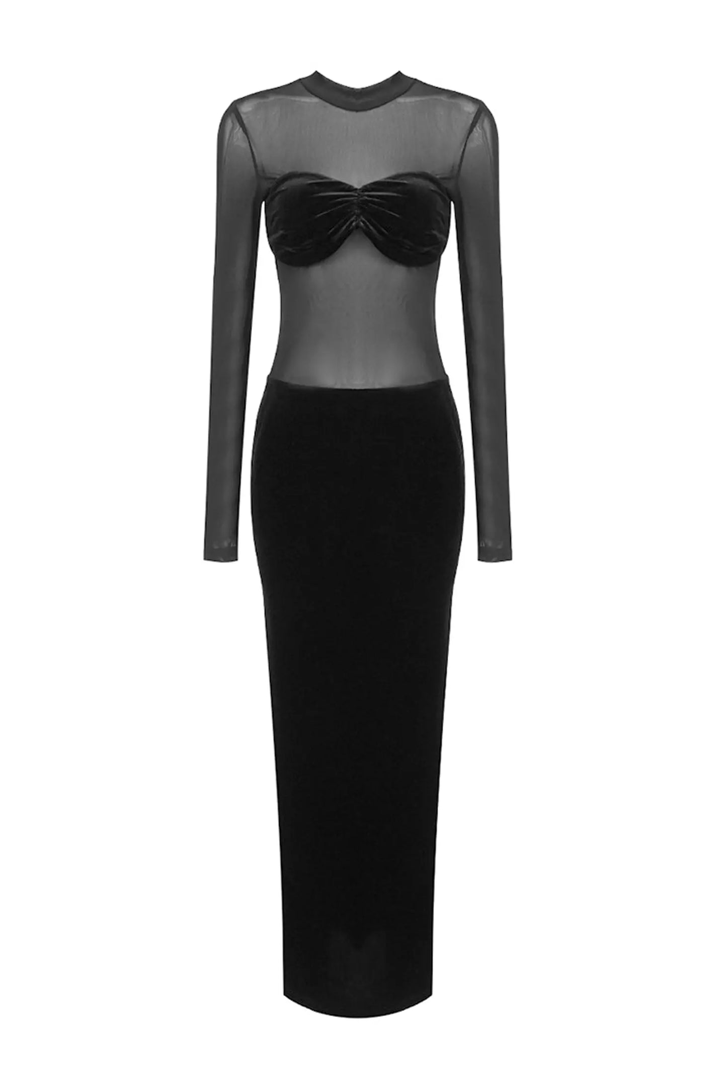 Nydia Black Mesh Velvet Maxi Dress