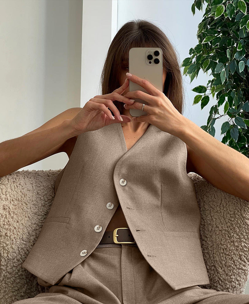 Casual Style Vest & Pants Matching Suit