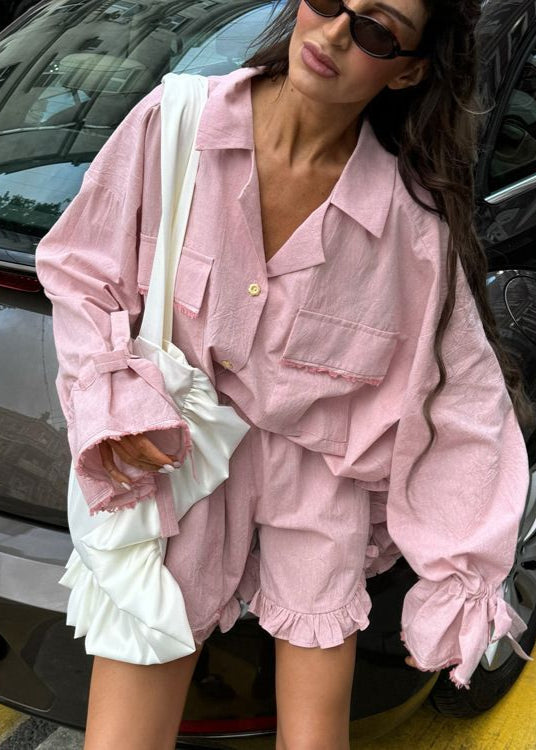 Cotton Bloom - Ruffled Lounge Set with Oversized Shirt