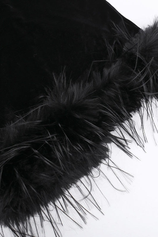 Textured Velvet Fuzzy Accent Cocktail Dress