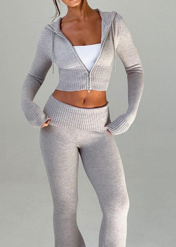 Bliss Knit - Fitted Hoodie and Flare Pants Set