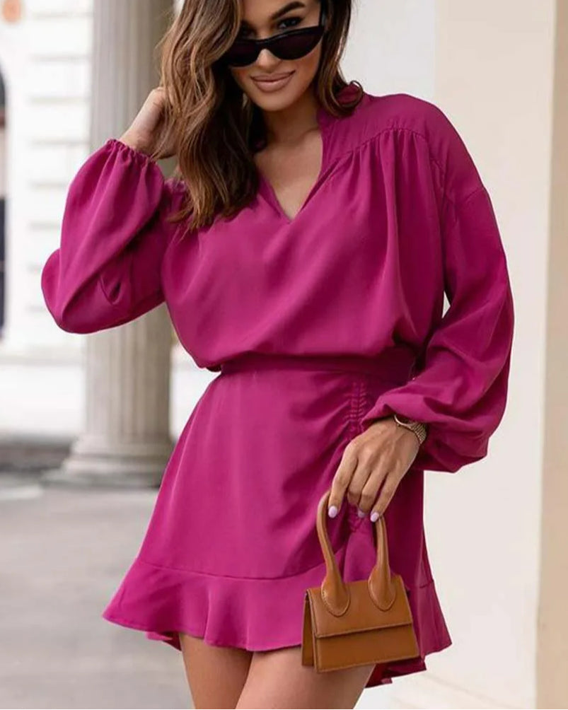 Black V-Neck Ruffled Mini Office Two Piece Set