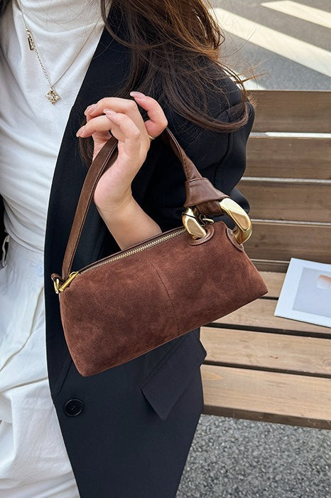 Plain Suede Retro Metal Detail Pillow-style Shoulder Crossbody Bag