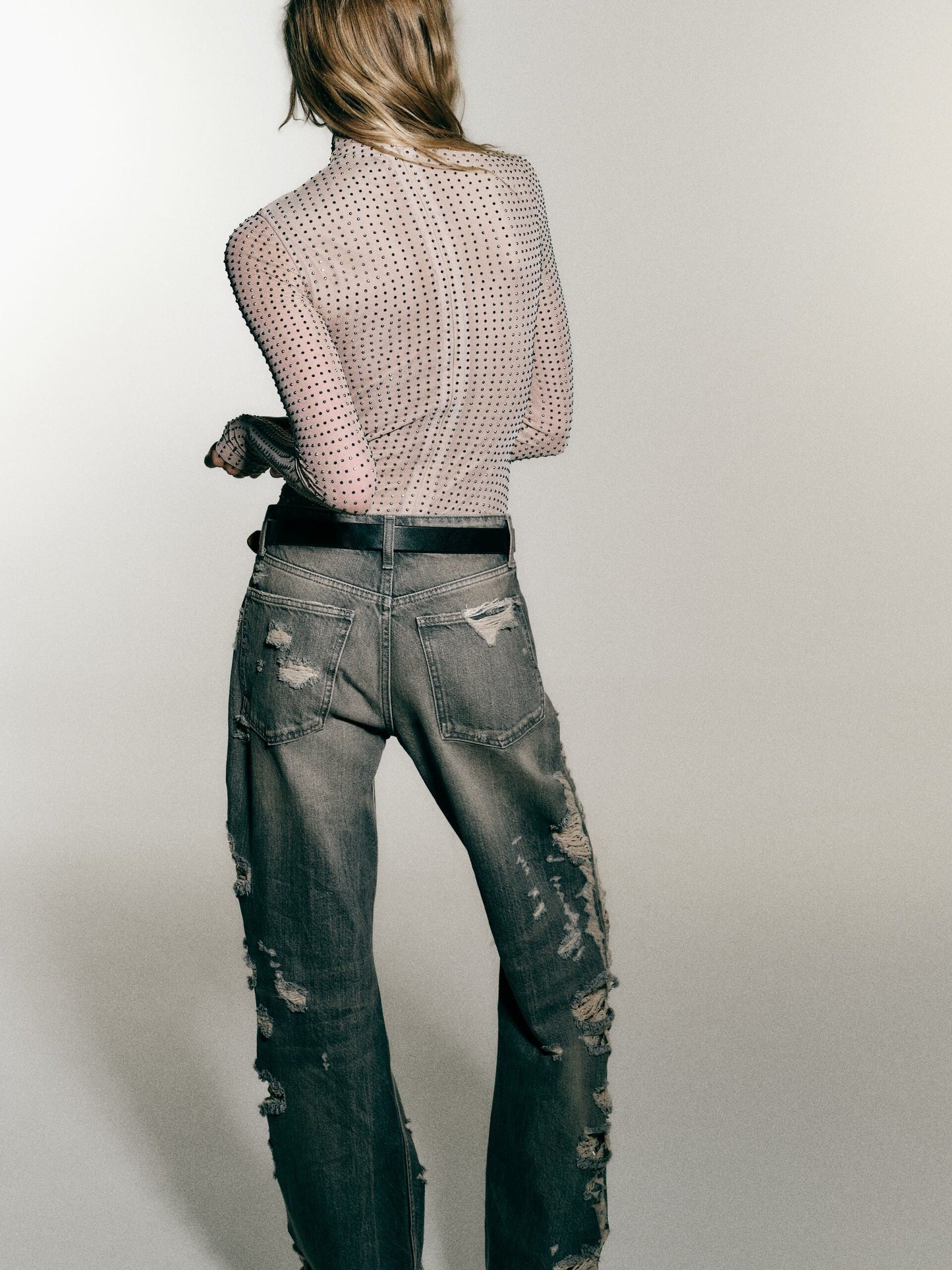 Turtle Neck Mesh Rhinestone Bodysuit