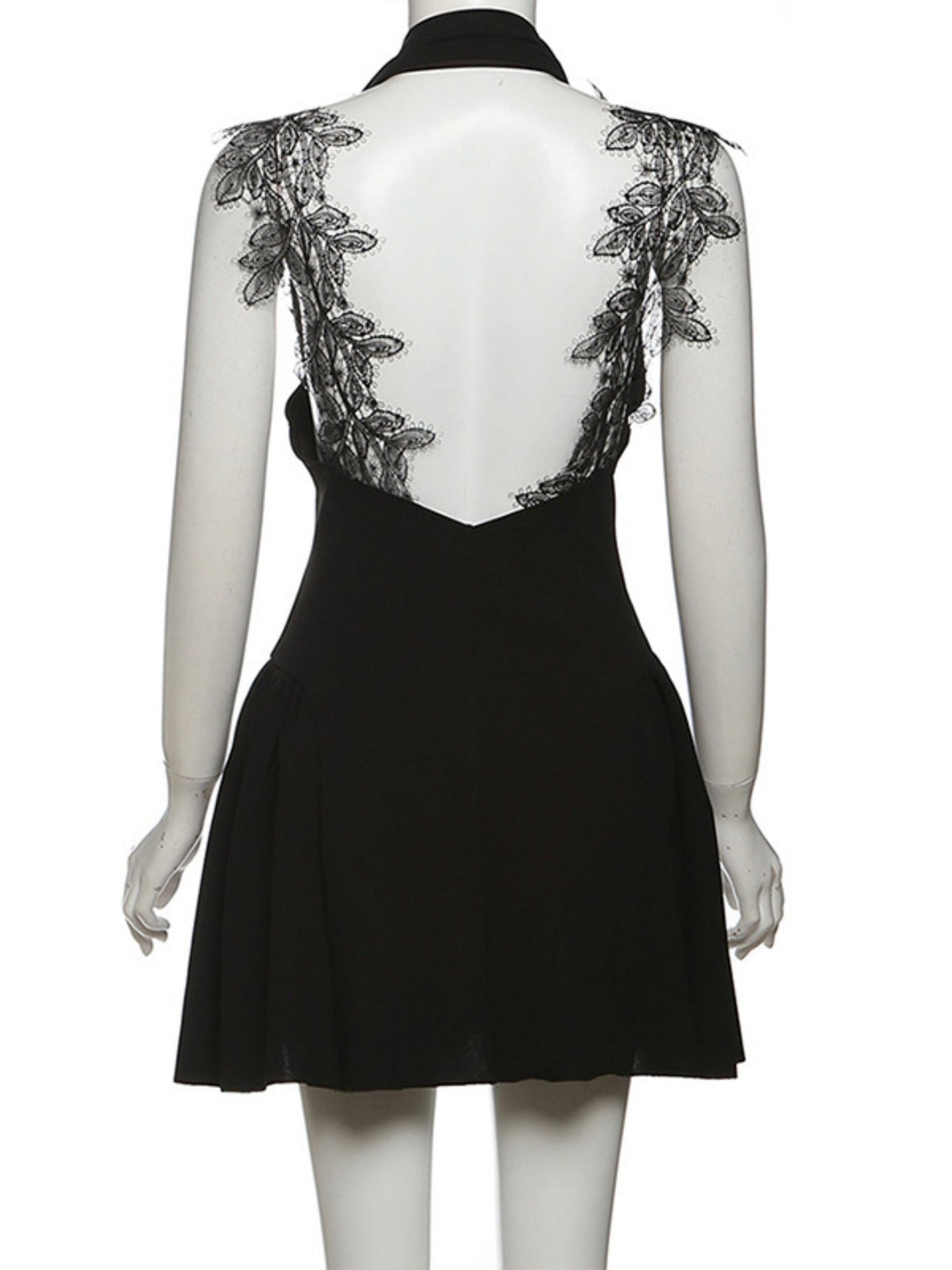 Lace Patchwork Halter Neck Deep V-neck Mini&Short Dresses