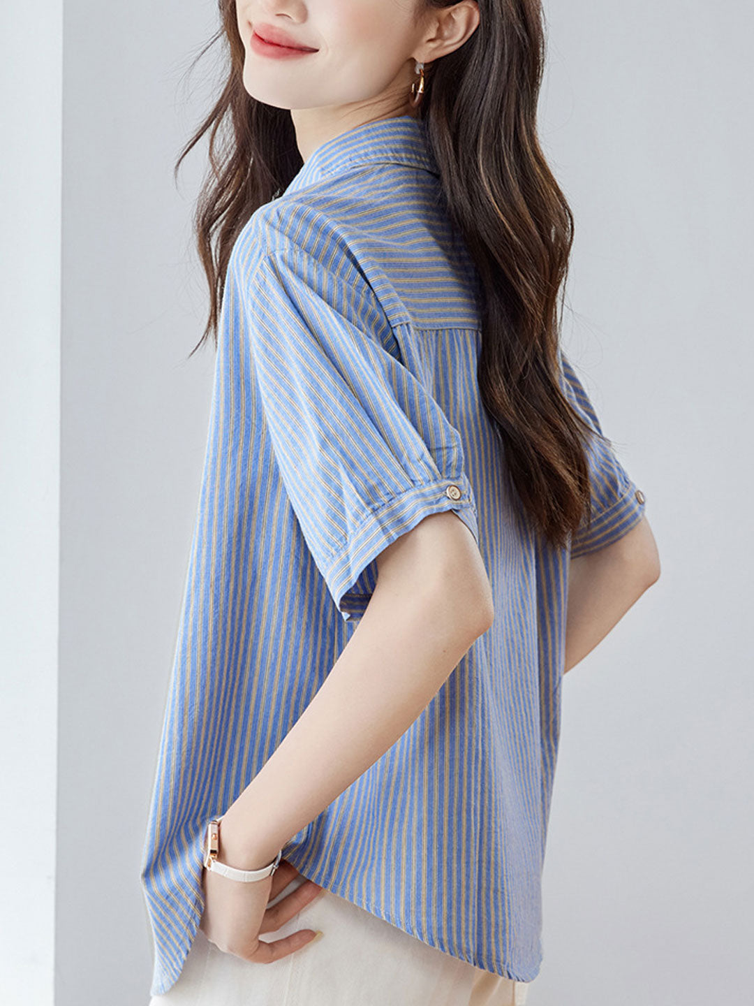 Genesis Loose Lapel Embroidered Striped Shirt