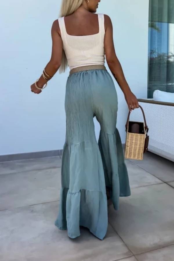 Casual elastic pants high waisted flared pants