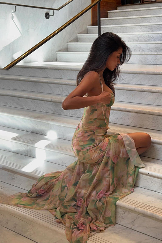 Spaghetti Strap Floral Split Maxi Dress