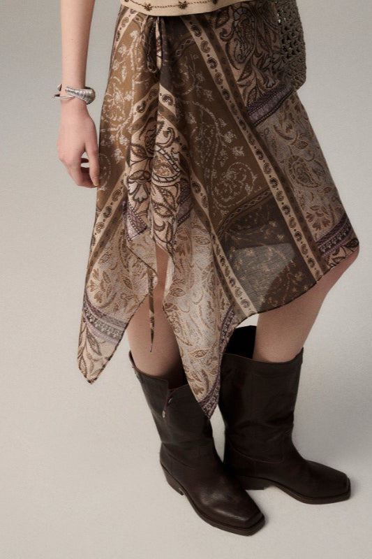 Retro Printed Overlap Midi Skirt