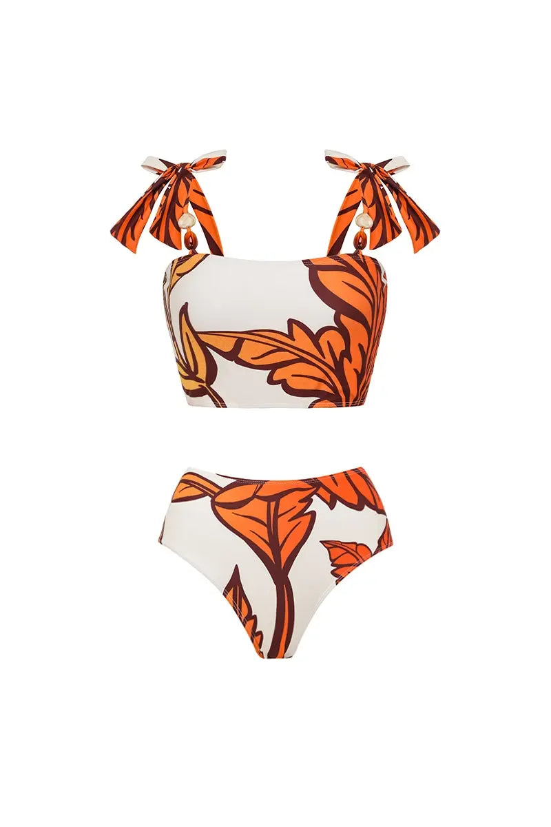 Maple Print Swimsuit Set Trio