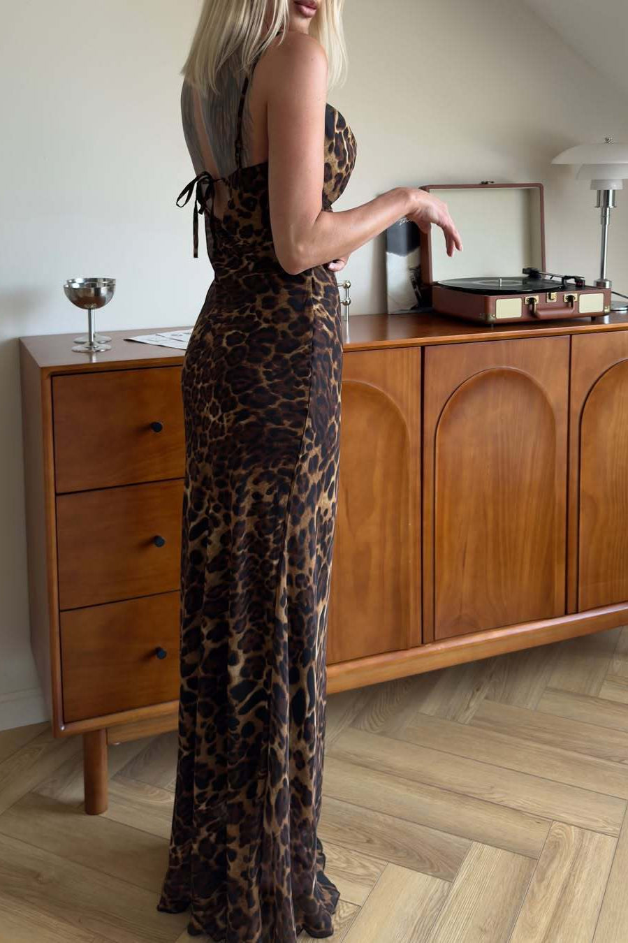 Leopard Print Low Cut Cami Maxi Dress