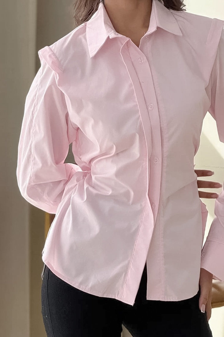 Waist Defining Long Sleeve Cotton Blouse