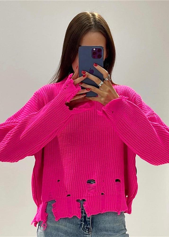 Fashion Ripped Casual Knitted Sweater