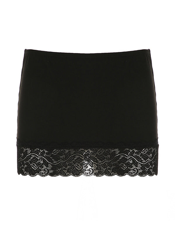 Black Y2k Lace Wrap Hip Slimming Mini Skirt