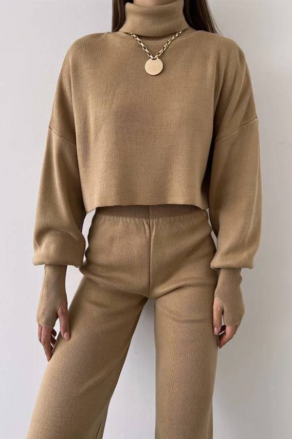 Casual Loose-fitting Long-sleeves Top and Pants Two-piece Set