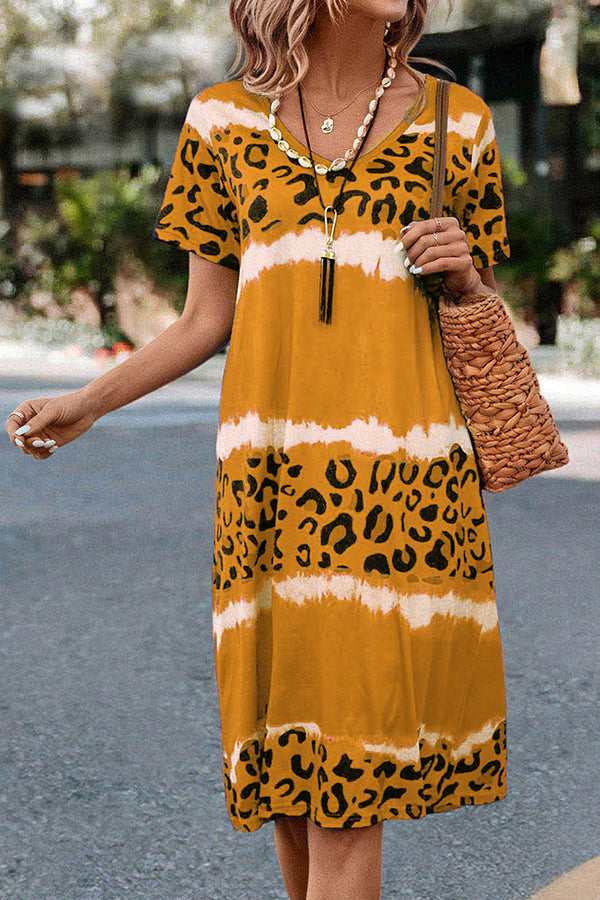 Gradient Leopard Print Casual Midi Dress