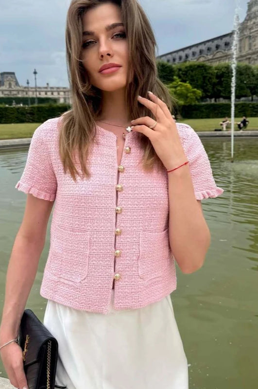 Elegant Knitted Short Sleeve Cropped Cardigan