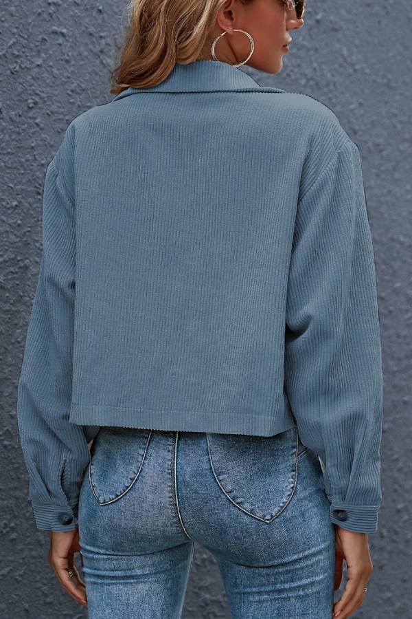 Flap Pockets Turn Down Collar Corduroy Shacket
