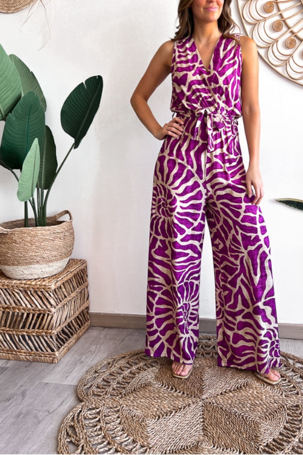 Summer Suit Swirl Print Sleeveless Jumpsuit