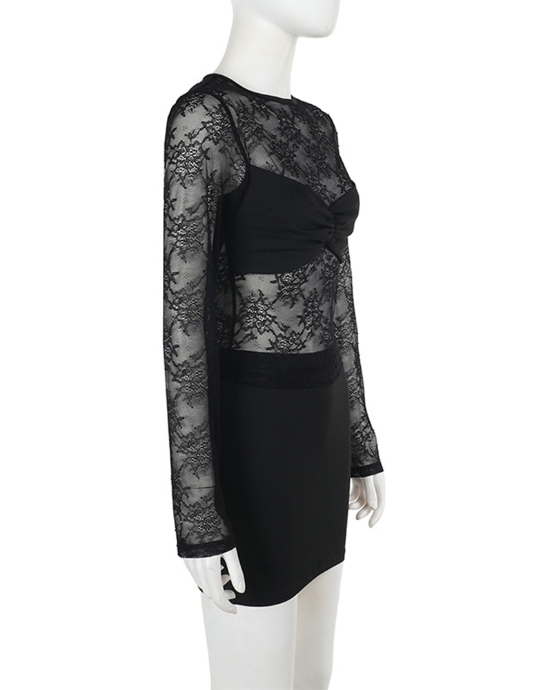 Elegant Slim Lace Top Skirt Set