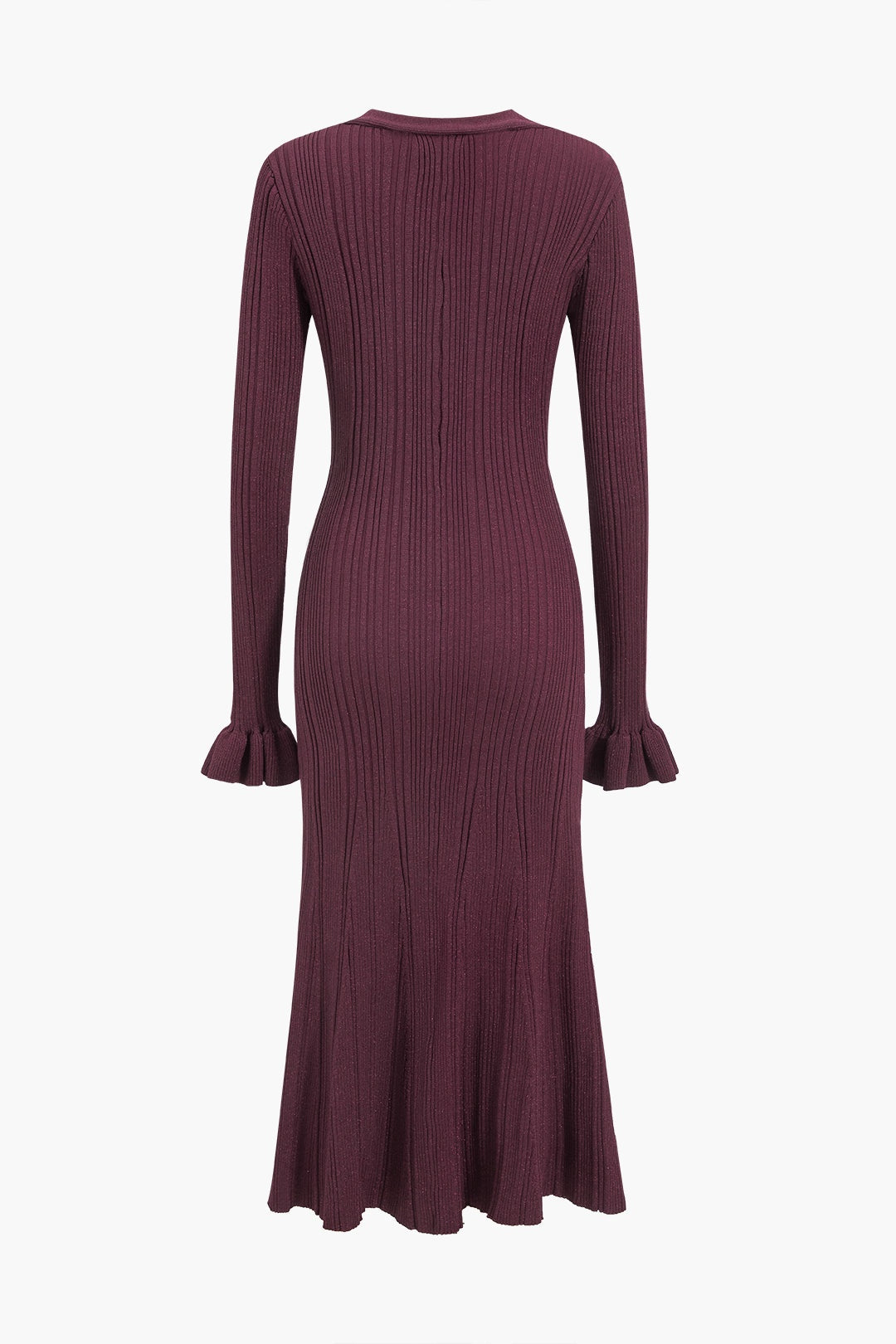 Bernice V-neck Flare Cuffs Knit Midi Dress