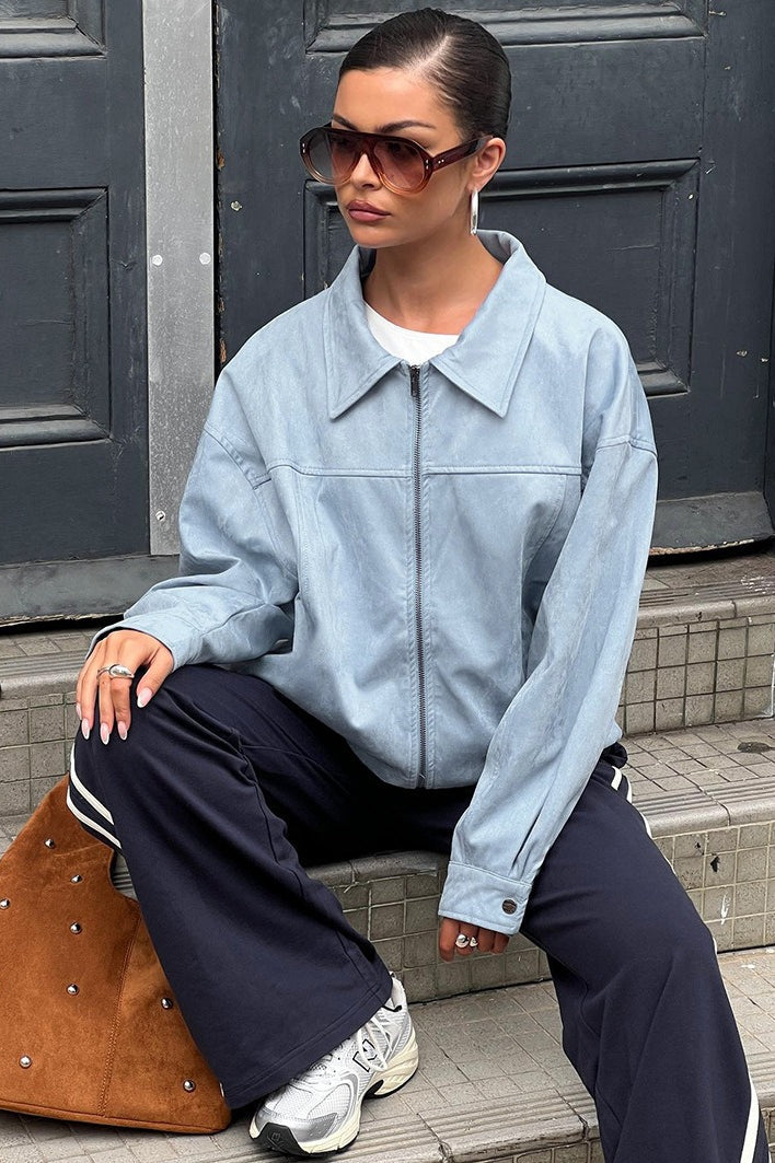 Casual Blue Suede Jacket