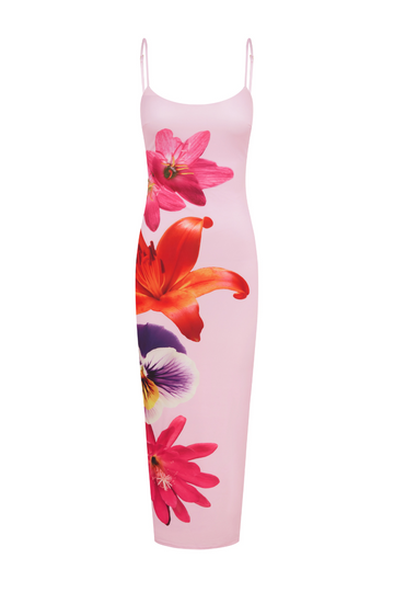 Oversized Floral Print Spaghetti Strap Bodycon Maxi Dress