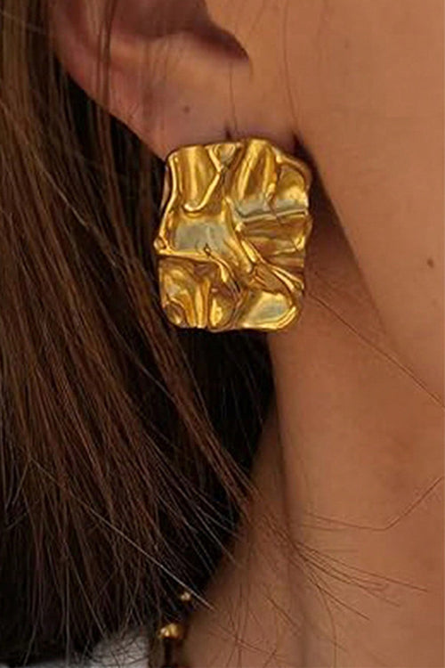 Textured Gold Rectangle Stud Earrings