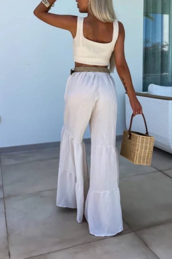 Casual elastic pants high waisted flared pants